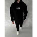 YAKE STORE Uzun Kol Kapşonlu Göğüs Baskılı SweatShirt - Siyah - Siyah