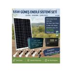 Yakens Enerji 55w Hazır Solar Paketi Güneş Paneli Enerji Sistem 14ah Jel Akü + 10a Şarj Kontrol Cihazı + 4 Led Ampul + Çakmaklık Çıkışı | Taşınabilir Telefon Şarjlı Hazır Solar Aydınlatma Paketi