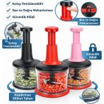 Yakut Basmalı El Rondosu Pratik Manuel Rondo Blender 18/10 Çelik Bıçaklı Sebze ve Soğan Doğrayıcı - Çok Renkli