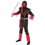 Yakut Kırmızı ve Siyah Kafatası Ninja Kostümü, Tek Renk, Medium
