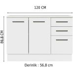 Yale Mutfak Alt Modül 3 Çekmeceli -2 KAPAKLI-120 cm -Tezgah Dahil