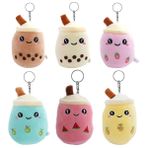 YaLiyA 6 Adet Peluş Kabarcık Çay Anahtarlık ile Küçük Peluş Oyuncak Anahtarlık Sevimli Kupa İnci Çay Süt Peluş Yumuşak Peluş Oyuncak Çay Boba Çocuklar Kızlar Yetişkinler için