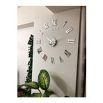 YALOVA SHOP Dekoratif 3d Romen Rakamlı GÜMÜŞ Ayna Pleksi Duvar Saati(10 CM RAKAM BOYU-SÜNGER DEĞİL MDF DESTEKLİ