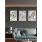 Yalova Shop Firca Izlerine Minimalist Gold Bitki Dokunuslari Dekoratif 3 Lu Tablo Seti