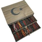 Yaman Hediyelik Kişiye Özel Ahşap Tesbih Koleksiyon Kutusu, Aksesuar Kutusu, Tesbihlik (30 Tesbihlik) - Desen-Ay Yıldız
