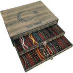 Yaman Hediyelik Kişiye Özel Ahşap Tesbih Koleksiyon Kutusu, Aksesuar Kutusu, Tesbihlik (30 Tesbihlik) - Desen-Desenli Ay yıldız