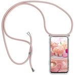 YAMCCCSE LG K10 2017 için bantlı cep telefonu zinciri, şeffaf cep telefonu kılıfı, kordonlu, asılabilir, cep telefonu askısı, boyun bandı, pembe altın