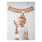 Yamello Yarım Yaş 6 Months 3 lü Kraft Kırlangıç Bayraklı Set Hasır Şapka Pasta Süsü