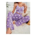 YAMYHOME Tavşan Desenli Lila Askılı Pantolon Pijama Takımı