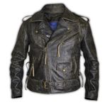 Yandan Bağcıklı Vintage Retro Distress Motosiklet Motorcu Deri Ceket, eski kahverengi, S