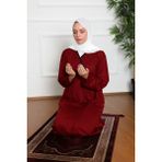 Yandan Bağlamalı Kruvaze Kadın Namaz Elbisesi Düz Renk - Kırmızı - 3XL