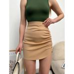Yanı Büzgülü Etek Camel S24718 - 001-Renkli