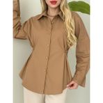 Yanları Düğme Detaylı Poplin Gömlek - 36 - Taba