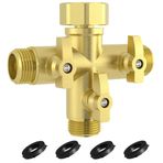 YANWOO Ağır Hizmet Tipi Metal 3 Yollu + Tip Bahçe Hortumu Ayırıcı, Kapatma Valfli, 3/4 inç Yüksek Akışlı Musluk Bağlantı Parçası, 4 Ekstra Silikon Yıkayıcılı