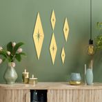 Yaocom 5 Parça Midcentury Modern Vintage Stil Metal Duvar Sanatı Orta Yüzyıl Modern Elegance Duvar Vurgular Retro Yıldızlar Kolay Kurulum Bitirmek Ev Ofis Odası için Metal Duvar Sanatı (Elmas)