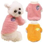 Yaopelky 2 adet küçük orta boy köpek kış giysileri polar balıkçı yaka tulum sevimli meyve baskılı kedi kıyafeti Chihuahua Yorkie Teddy için (S-XL) (Pembe-Turuncu, Medium)