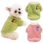 Yaopelky 2 adet küçük orta boy köpek kış giysileri polar balıkçı yaka tulum sevimli meyve baskılı kedi kıyafeti Chihuahua Yorkie Teddy için (S-XL) (Pembe-Yeşil, Large)