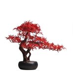 Yapay Ağaçlar Simülasyon Kırmızı Akçaağaç Yaprağı Yuvarlak Saksı Aranjmanı Ev Oturma Odası Saksı Bitkileri Masaüstü Yapay Bonsai