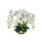 Yapay Çiçek 5li Beyaz Islak Orkide Metal Yuvarlak Eski Gold Vazoda Orkide 50cm