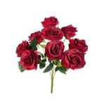 Yapay Çiçek 9 Güllü Büyük Boy Demet 40cm Bordo