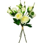 Yapay Çiçek Beyaz Gül 8 Gül 4 Tomurcuklu Lüx Demet Gelin Çiçeği Buketi Masa Üstü Vazo Çiçeği 47Cm