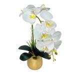 Yapay Çiçek Beyaz Islak Orkide Gold Metal Saksıda Seramik Saksıda Orkide 60cm