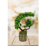 Yapay Çiçek Bonsai Ağacı Kütük Saksıda Lila Tomurcuklu Hilal Model Dekoratif Yapay Ağaç Bonzai 30*20 Cm