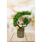 Yapay Çiçek Bonsai Ağacı Kütük Saksıda Lila Tomurcuklu Hilal Model Dekoratif Yapay Ağaç Bonzai 30*20 Cm