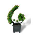 Yapay Çiçek Bonsai Ağacı Pembe Eğik Model Dekoratif Yapay Ağaç Bonzai 30*22 Cm Siyah Kare Saksıda