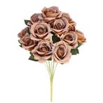 Yapay Çiçek Deposu Yapay 11 Güllü Pastel Demet 50 Cm Kahverengi
