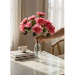 Yapay Çiçek Pembe 10Lu Gül Demeti 40*30Cm Vitrin