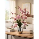 Yapay Çiçek Pudra 9 Dallı Islak Orkide Gümüş Metal Saksıda Saksıda Orkide 60cm Pembe
