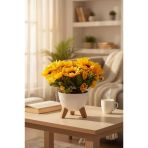 Yapay Çiçek Renkli Ayçiçeği Salon Çiçeği Zigon Saksıda Yapay Bitki 37*40Cm