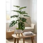 Yapay Çiçek Salon Bitkisi Monstera 70Cm 18 Yaprak Beyaz Zigon Saksıda