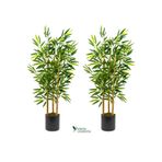 YAPAY ÇİÇEKÇİNİZ 2 Adet Çim Detaylı Gri Saksıda 100 cm Bambu Ağacı