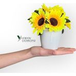 Yapay Çiçekçiniz Modern Beyaz Saksıda Gerçekçi Yapay Ayçiçeği
