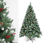 Yapay Noel ağacı, 120/150/180/210/240 cm çam ağacı, karlı, kozalaklı ve kırmızı böğürtlen dekorasyonu, PVC yapraklar, karlı uçlar, metal ayaklı, çam doğal beyaz karlı, 120 cm
