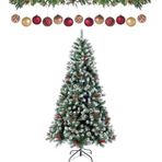 Yapay Noel ağacı, 120/150/180/210/240 cm çam ağacı, karlı, kozalaklı ve kırmızı böğürtlen dekorasyonu, PVC yapraklar, karlı uçlar, metal ayaklı, çam doğal beyaz karlı, 180 cm