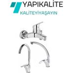 Yapı Kalite Krom Mix 3'lü Banyo Batarya Seti Duş Mutfak Lavabo Bataryası