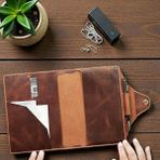 Yapımı A5 Deri Defter Ajanda Kitap Kılıfı Organizer, Kahverengi Deri, Kalem Bölmeli, 170X224X2 - Standart