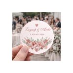 YAPIŞKAN STORE Hediyelik Sticker Etiket Düğün Nişan Kına 24 adet 4 cm yuvarlak çiçek ve pembe desenli