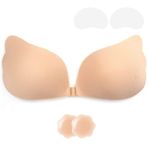 Yapışkan sütyen Push Up askısız sütyen, görünmez sütyen, sırtı açık, tekrar kullanılabilir sütyen, askısız, cilt dostu, silikon, destekli sütyen, askısız, yılan balığı sırtı açık kıyafetler için, Bej