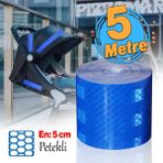 Yapışkanlı 5 Metre Mavi Renk Şerit Bant Parlayan Reflektörlü En 5 cm Onaysız Reflektif Ikaz Bandı