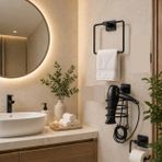 Yapışkanlı Banyo aksesuar seti,Kare Havluluk,Fön makinesi askısı,Tuvalet kağıdı tutucu, Delme,vidalama Gerektirmez (Set1)