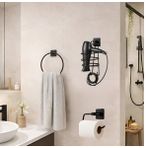 Yapışkanlı Banyo aksesuar seti,Yuvarlak Havluluk,Fön makinesi askısı,Tuvalet kağıdı tutucu, Delme Gerektirmez,vida gerektirmez (Set2)