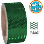 Yapışkanlı Gece Parlayan Reflektörlü 5 cm Reflektif Ikaz Bandı 1 Metre Koyu Yeşil Renk Şerit Bant