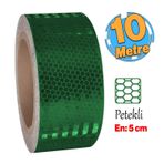 Yapışkanlı Gece Parlayan Reflektörlü 5 cm Reflektif Ikaz Bandı 10 Metre Koyu Yeşil Renk Şerit Bant