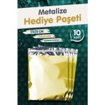 Yapışkanlı Metalize Hediye Paketi Poşeti 17x25cm Gold 10 Adet Yeni Yıl Yılbaşı Hediye Paketi -T1089