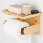 Yapışkanlı Raflı Bambu Tuvalet Kağıtlığı - Peçetelik Wc Tuvalet Kağıdı Tutacağı Rulo Peçete Askılığı