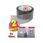 Yapışkanlı Sineklik Yaması Tülü Tamir Bandı Bantı Delik Fiber Tül Yapıştırma Gri 48 Mm X 2 Metre 2 M